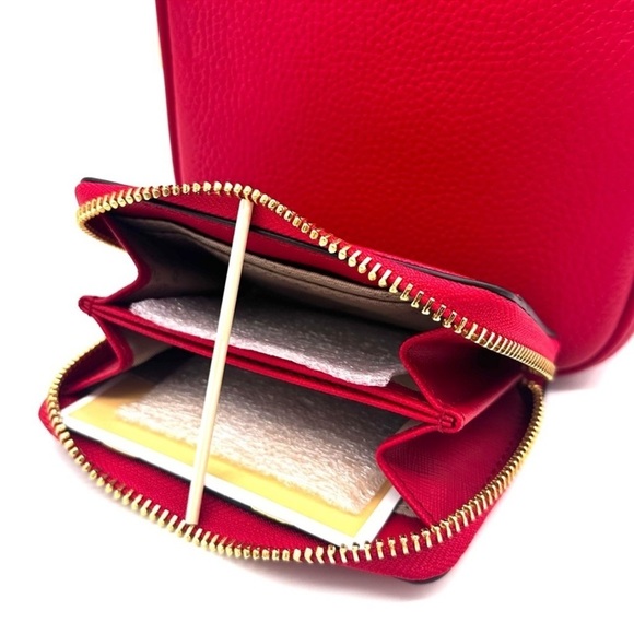 Michael Kors Medium NS Chain Xbody Bag & Jet Set Travel Medium ZA Card Case Red - Picture 11 of 12